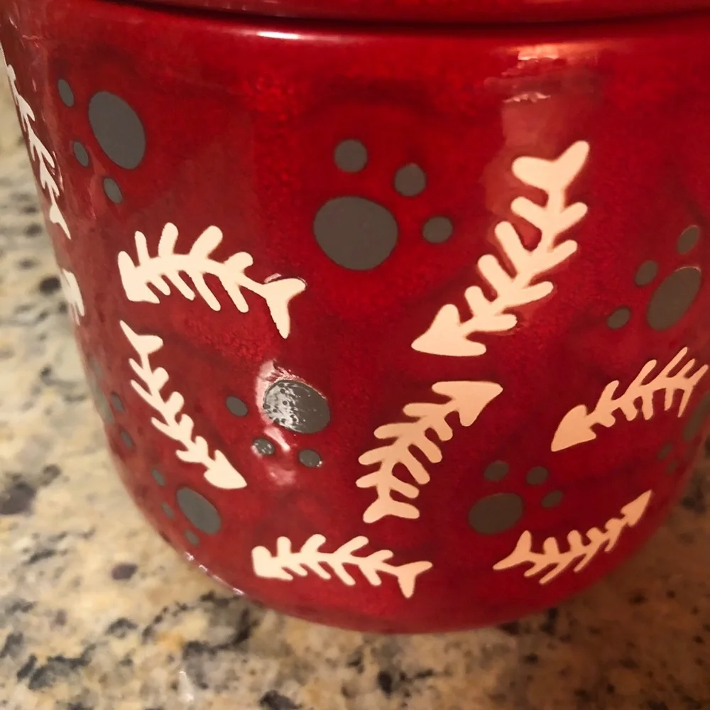Vintage Waechtersbach Cat Kitty Treat Jar with Lid Red Germany MCM Paw Prints